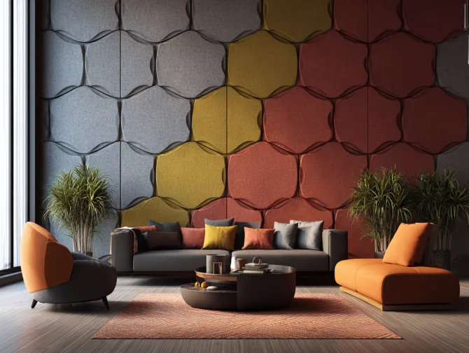 Stylish living room with decorative acoustic panels